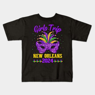 Girls Trip New Orleans 2024 Mardi Gras Mask Friends Vacation Kids T-Shirt